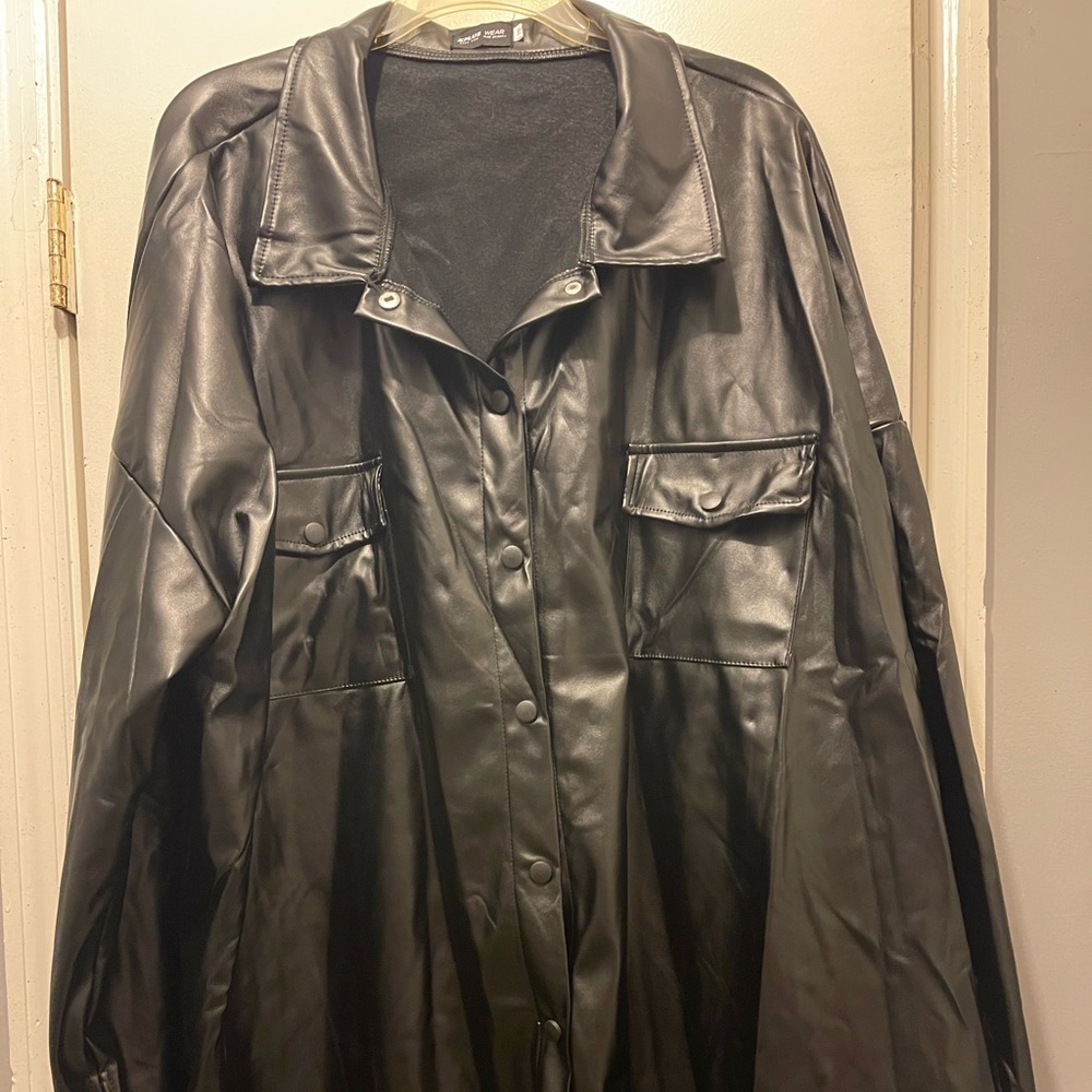 Oversized black PU leather shirt